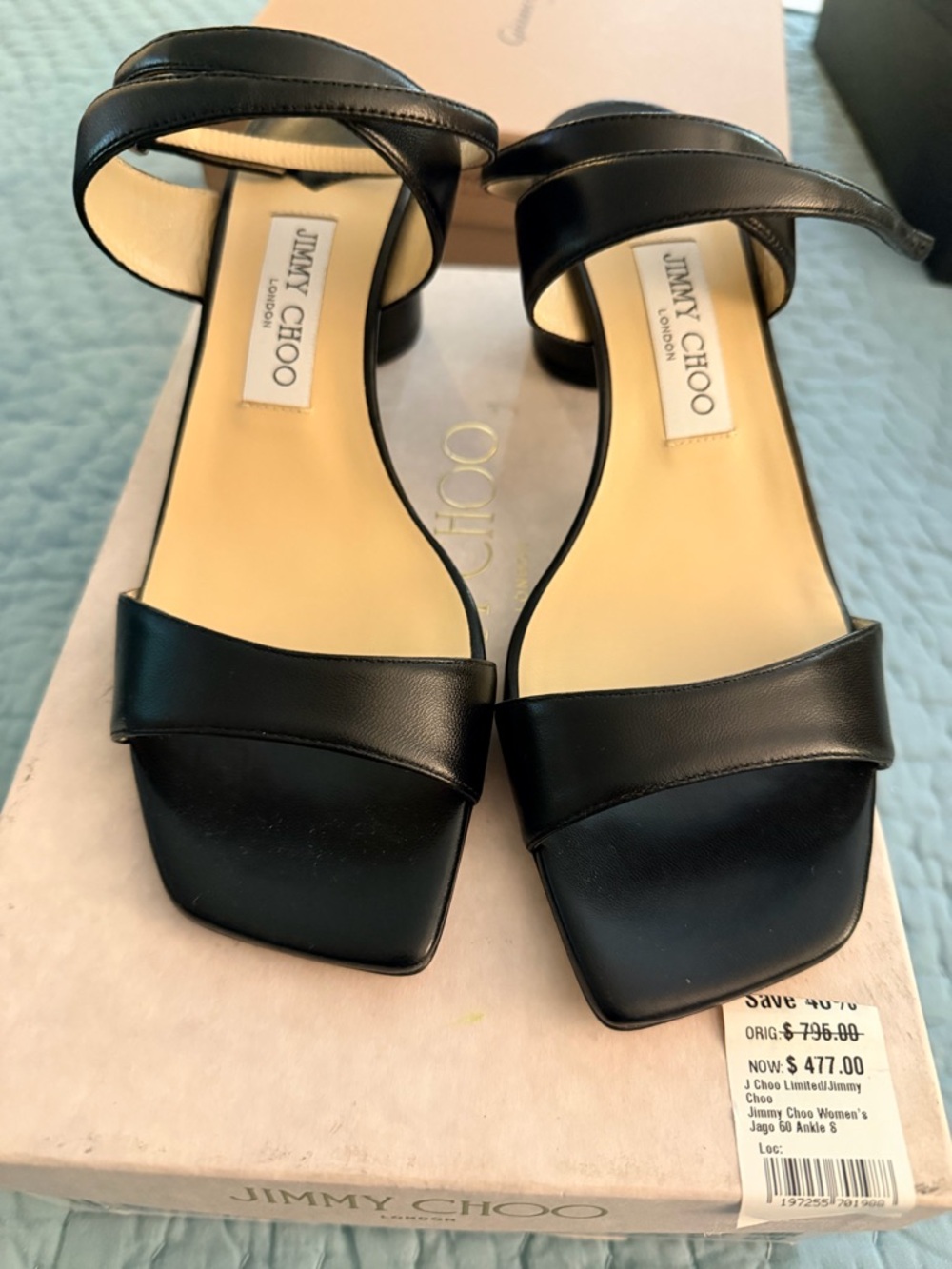 NWT Jimmy Choo Black Leather Open-Toe Ankle-Strap Sandals